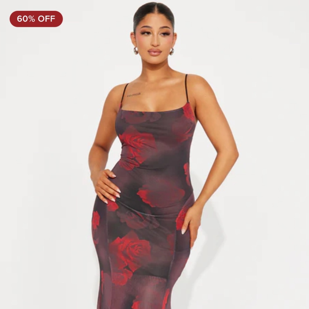 ~Elegant Rose Embroidered Mesh Maxi Dress w/Cowl Neckline~